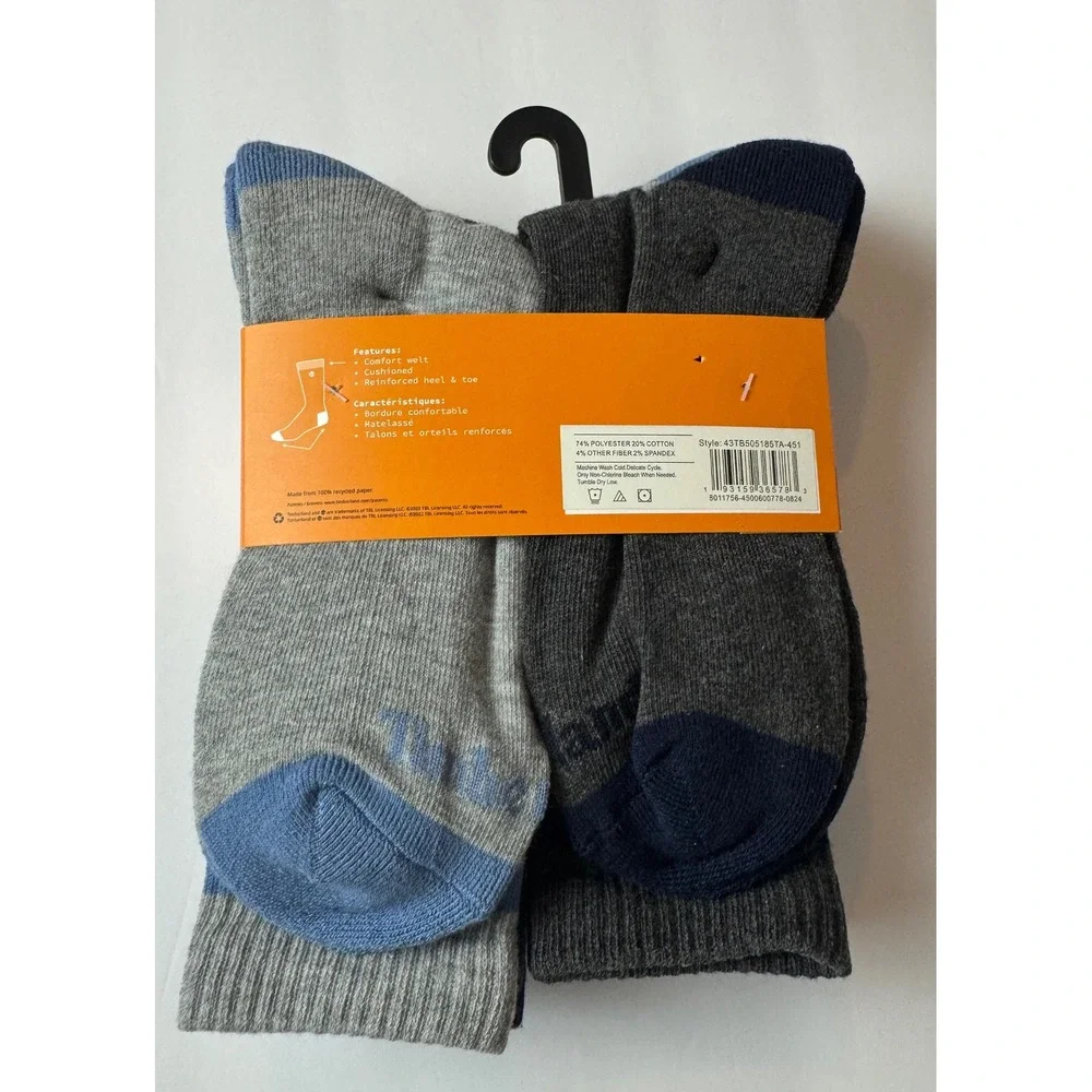 Timberland Mens 6 Pair‎ Cushioned Crew Socks Navy Grey 9-12